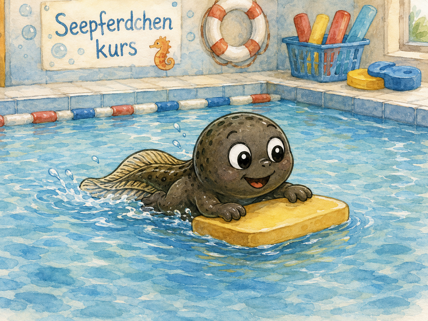 Quappi im Seepferdchen-Kurs im Schwimmbad